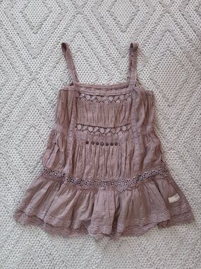 Odd Molly Mauve Lace-Trim Ruffle Tank Top